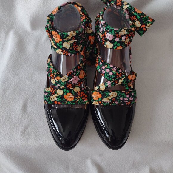 Ganni Lilou Patent Leather Floral Wrap Ballet Flats 40 NEW Black Loafers 9.5 - Picture 4 of 12